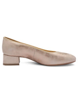 Golden beige shoe on a white background