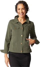 Habitat 31520 stonewash stretch knit jacket displayed on a hanger, showcasing its casual, comfortable design and textured fabric.