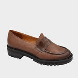 Eric Michael Captiva women's cognac loafers with sleek leather design and slip-on style, perfect for casual or professional wear.