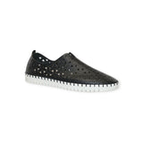 Eric Michael Inez leather slip-on sneaker in black, athletic leisure shoe with sleek design and comfortable fit.