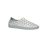 Eric Michael Inez leather slip-on sneaker in white, athletic leisure shoe with clean design and comfortable fit.