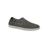 Eric Michael Inez grey leather slip-on sneaker for athletic leisure, featuring a sleek design and comfortable fit.