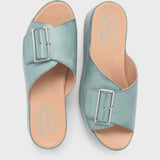 Kork Ease York sandal featuring tan leather straps and a cork wedge heel, stylish and comfortable summer footwear.