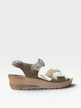 Mint sandal with a beige sole on a white background