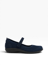 Navy shoe on a light gray background