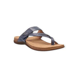 Blue sandal with a brown sole on a white background