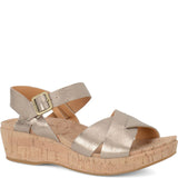 Gold Kork Ease Myrna Sandal with ankle strap and open toe, stylish footwear for warm weather.