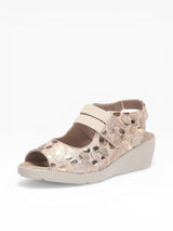 Gold Cloud Harper wedge sandal for women by Cloud Footwear, featuring a stylish open-toe design and comfortable wedge heel.