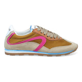 Verbena Pietra athletic leisure sneakers in sand and magenta colors, showing a stylish side view with textured details.