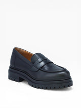 Black Miz Mooz Legend Lug Sole Loafer for women, featuring a stylish slip-on design and chunky lug sole.