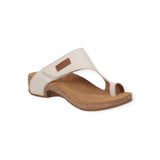 Beige sandal with a brown sole on a white background