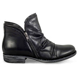 Black Miz Mooz Luna Ruched Ankle Boot for women with stylish design and ankle ruching, perfect for casual or chic outfits.