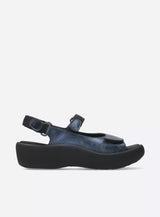 Navy Wolky Jewel 3204 adjustable platform sandal with straps and cushioned sole, showcasing comfortable and stylish footwear design.