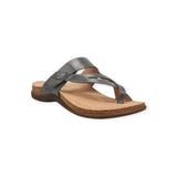 Silver sandal with wooden sole on a white background