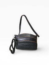 Black leather bag with multiple zipper compartment