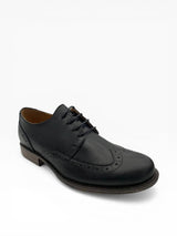 Miz Mooz Luther women's Oxford shoes in black leather with lace-up design and stylish stitching details.