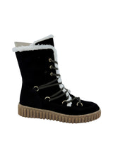Strada Eric Michael Stormy black waterproof leather ankle boot with faux-fur trim, lace-up front, and lug outsole.