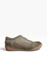 Strada Gelato Tessa II olive green suede sneaker with a textured rubber sole and heel stitching detail