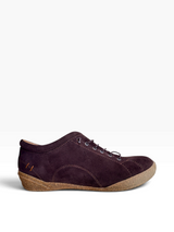 Strada Gelato Tessa II dark brown suede sneaker with lace-up closure, rubber sole, and decorative heel stitching.