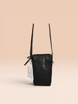 Strada Milo Ella II 500 convertible wallet handbag in black washed leather with micro-weave and an external iPhone pouch.
