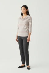 Strada pink and grey striped textured cowl neck 3/4 sleeve pullover top