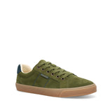 Green sued leather shoe on a white background