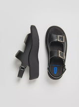 Wolky Fortune 032206 buckle sandal in black leather, showcasing adjustable strap and cushioned sole for comfortable wear.