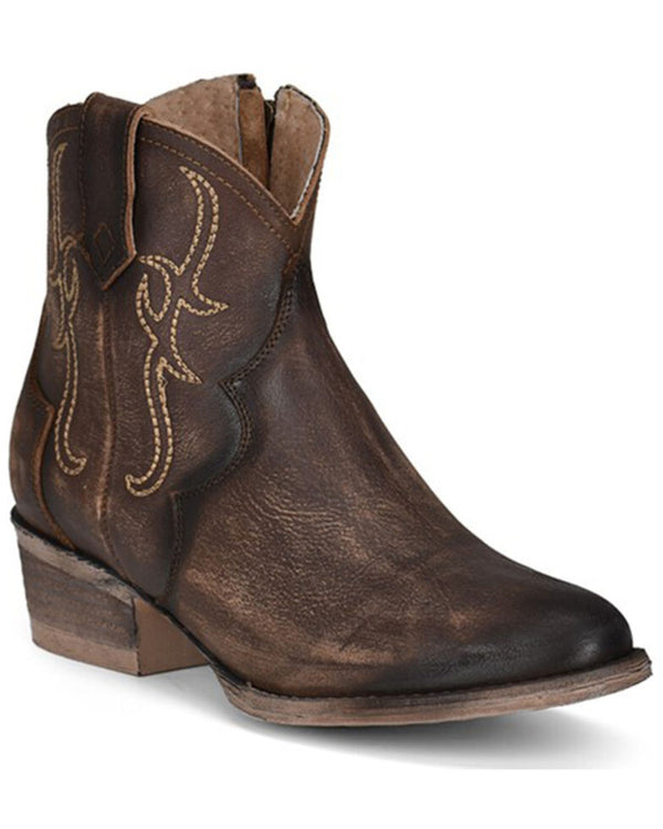 Corral Circle G Q5161 TobaccoEmbroidery & Zipper Round Toe Shortie Boots