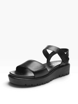 Women's Ara Bellvue 2 platform sandal with black leather straps and chunky heel, showcasing stylish footwear design.