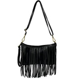 Bolsa Nova Fringe Bag handbag with tassel details, featuring a stylish design in natural leather with fringe accents.