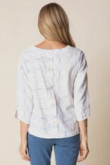 White Habitat 14932 button-back pullover, showcasing soft knit fabric and classic design on a hanger.