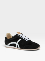 Strada Naot Haven sport sneaker in black suede with white leather detailing and white laces