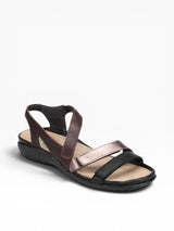 Black and rose gold sandal on a white background