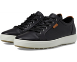 Black leather sneaker with black laces on a white background
