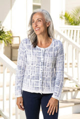 Habitat 82318 Softly Stamped Cardigan in cozy knit fabric with a subtle stamped pattern, long sleeves, and open front design.
