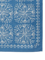 Blue fabric with white floral patterns
