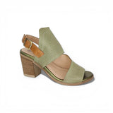Eric Michael Bistro heel sandal in vibrant green, featuring a sleek design with a comfortable heel and stylish straps.
