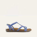 Naot Dorith 4710 elegant flat sandal in sapphire blue with strappy design and cushioned footbed.