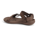 Brown sandal with multiple straps on a white background