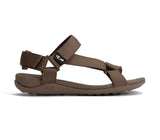 Brown sandal with multiple straps on a white background