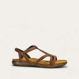 Naot Dorith 4710 elegant flat sandal in soft chestnut leather with stylish straps and cushioned footbed.