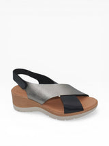 Eric Michael Elena sandal in black with a stylish combo design, featuring open toe and ankle strap, perfect for casual wear.