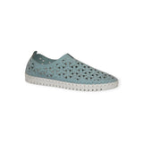 Eric Michael Inez leather slip-on sneaker in powder blue, featuring a sleek athletic leisure design and comfortable fit.