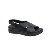 Black Eric Michael Ramona sandal with open toe design, featuring stylish straps and a comfortable flat sole.