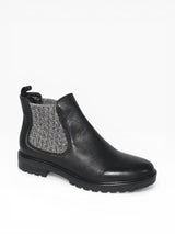 Black Eric Michael Miranda Chelsea Boot for women with sleek design and elastic side panels, stylish and comfortable footwear.