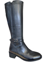 V Italia Hannah Boot in black leather with sleek design, rounded toe, and low heel, displayed on a neutral background.