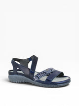 Blue and animal print leather sandal with straps
