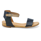 Black Miz Mooz Alanis women's sandal with open toe and ankle strap, stylish and comfortable footwear for warm weather.