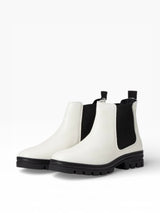 Eric Michael Bethany Lug Sole Chelsea Boot, black leather ankle boot with rugged lug sole and elastic side panels.