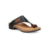 Black sandal with cork sole on a white background